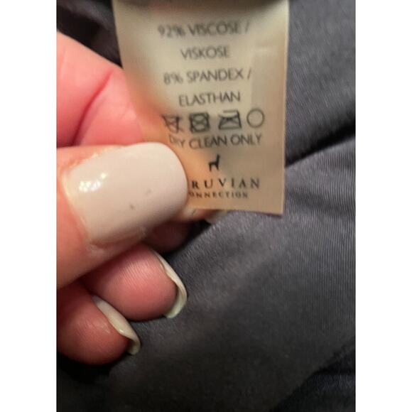 Peruvian Connection Dress Sz M Gray Stretch Knit Tie Waist Slits Casual Stretch - Picture 10 of 12